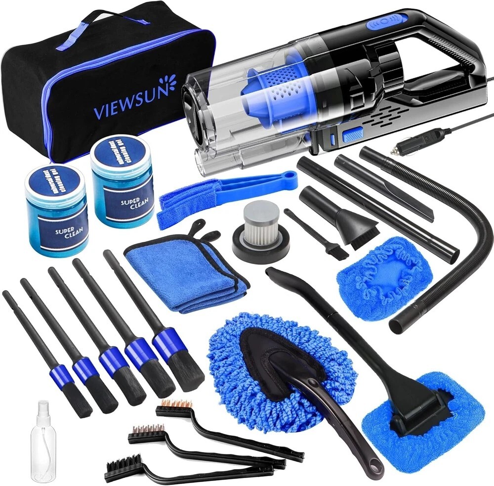 Car Cleaning Kit with Handheld Vacuum and Interior Detailing Tools