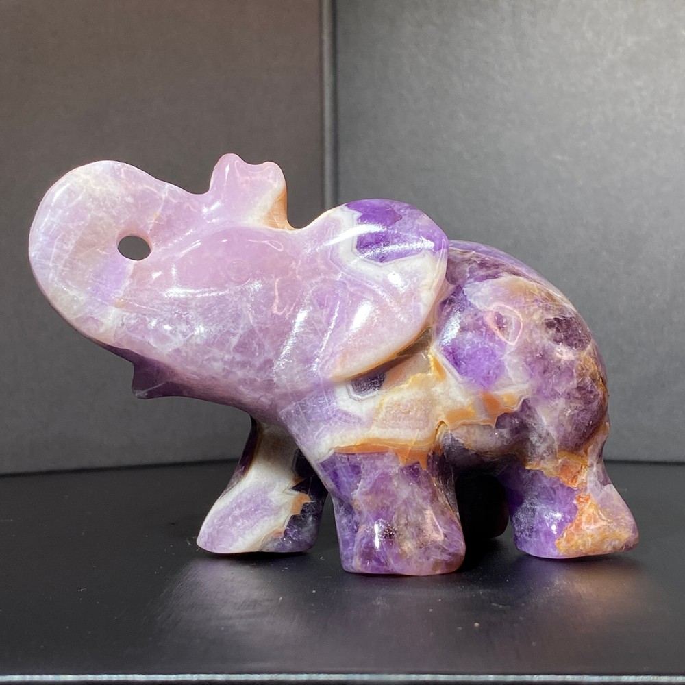 Natural Dream Amethyst Crystal Elephant Carved Decor for Healing and Positive Energy