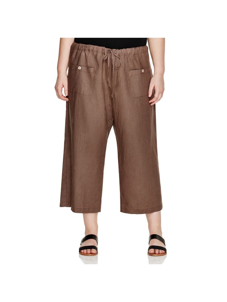 ALLEN Womens Brown Tie Cropped Pants with Pockets Plus Size 1X