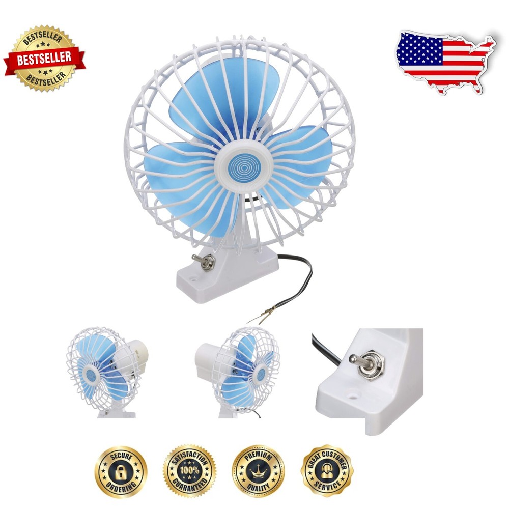 Versatile 6-Inch 12V Oscillating Fan with Built-In On/Off Switch for Vehicles