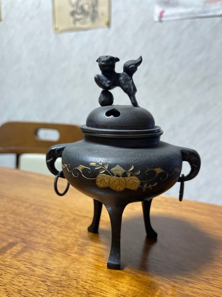 Bronze Incense Burner 6.3 inch LION SHISHI Vintage Japanese Censer Figurine Koro