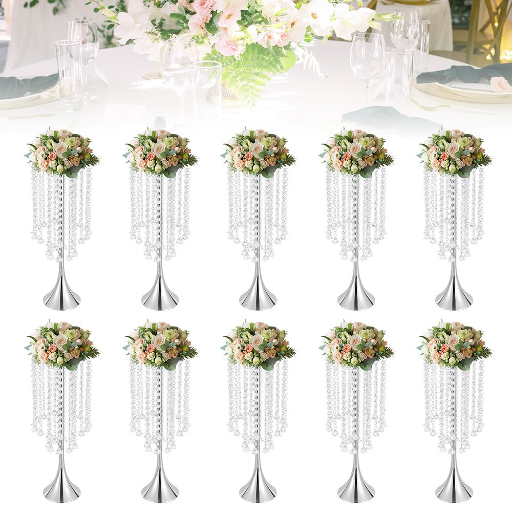 10 Pcs Crystal Flower Vases Silver Flower Stand for Wedding Table Centerpieces