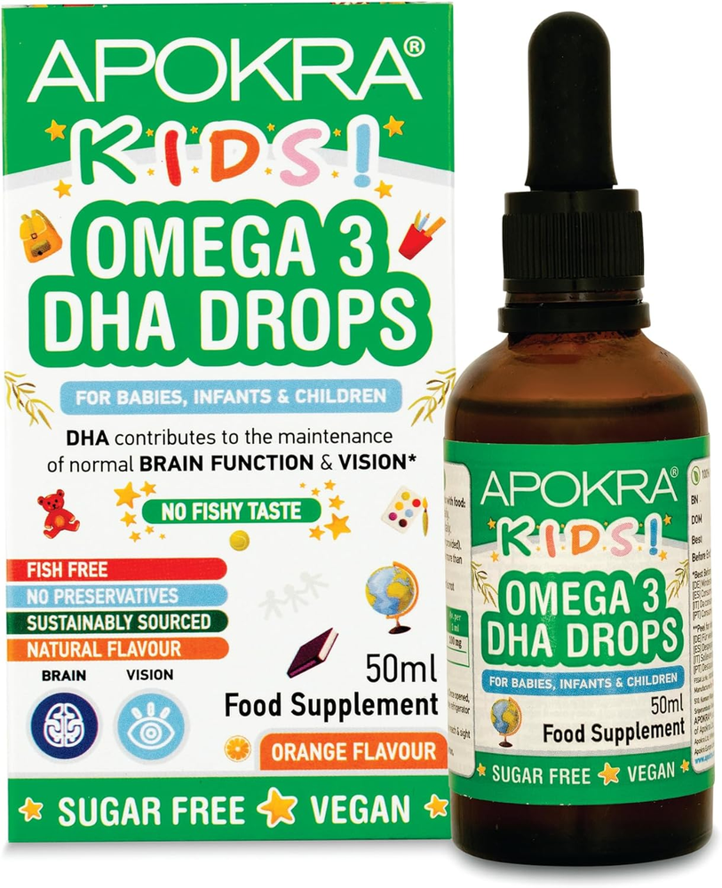 Omega 3 Vegan DHA Drops for Kids - 50Ml - No Fishy Taste - Preservative Free and