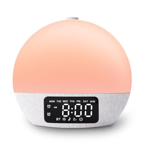 Gentle Sunrise Alarm Clock with 25 Relaxing Sounds & 17 Light Colors for Peaceful Wake-Ups