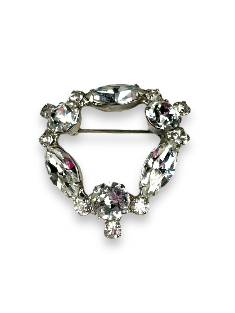 Vintage Crystal Prong Set Brooch 1.5” x 1.5” Unsigned Beauty