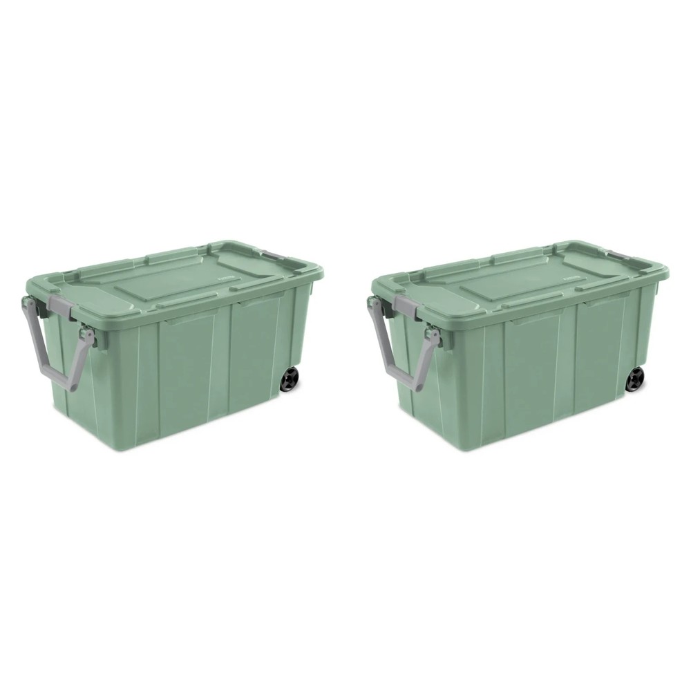 Sterilite 40 Gallon Large Wheeled Storage Bins with Handle Green 2 Pack