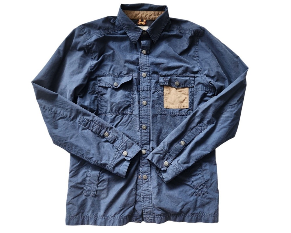 Vintage Timberland Utility Jacket Men's Small Blue Outdoor Collar Snap Lined