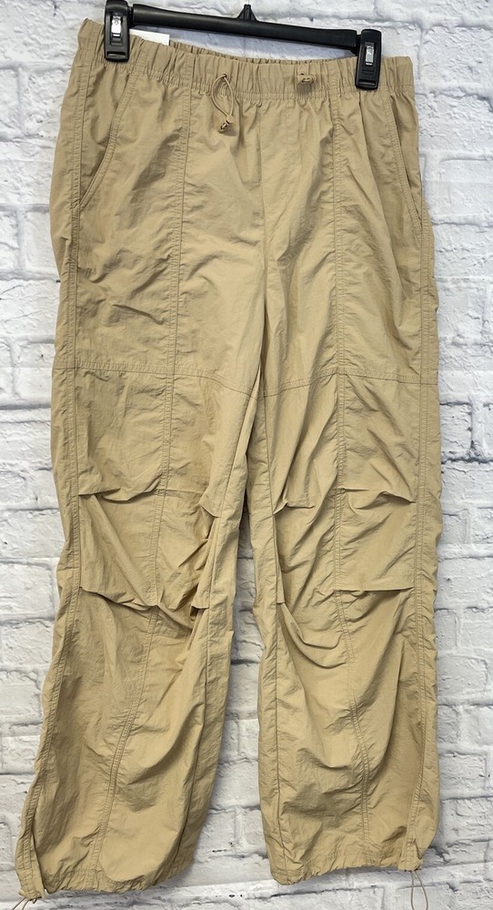 Love Tree Womens Medium Loose Fit Tan Beige Cargo Pants Pull On Parachute Style New