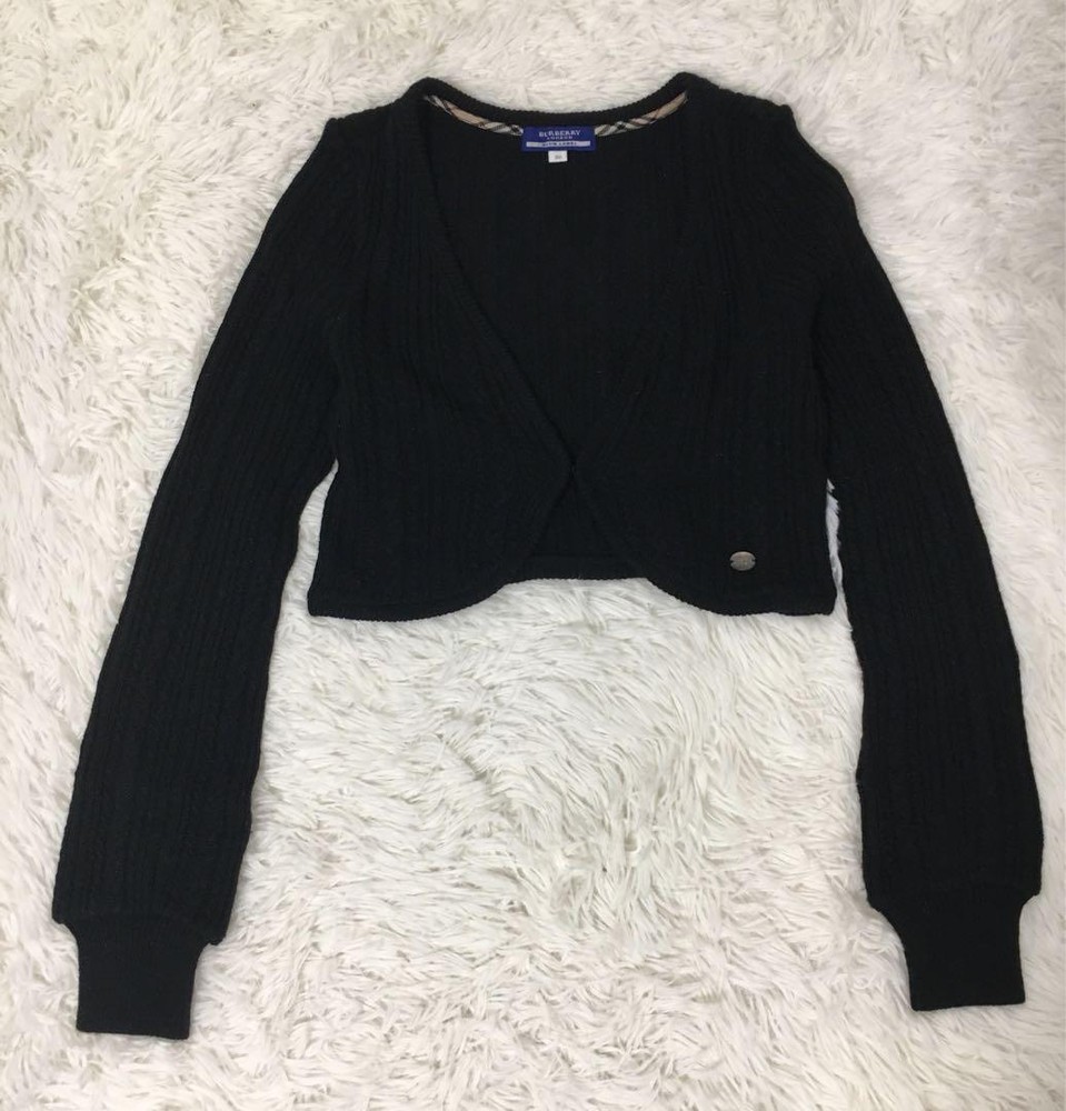 Burberry Blue Label Knit Bolero Cardigan Short Black M Angora Blend