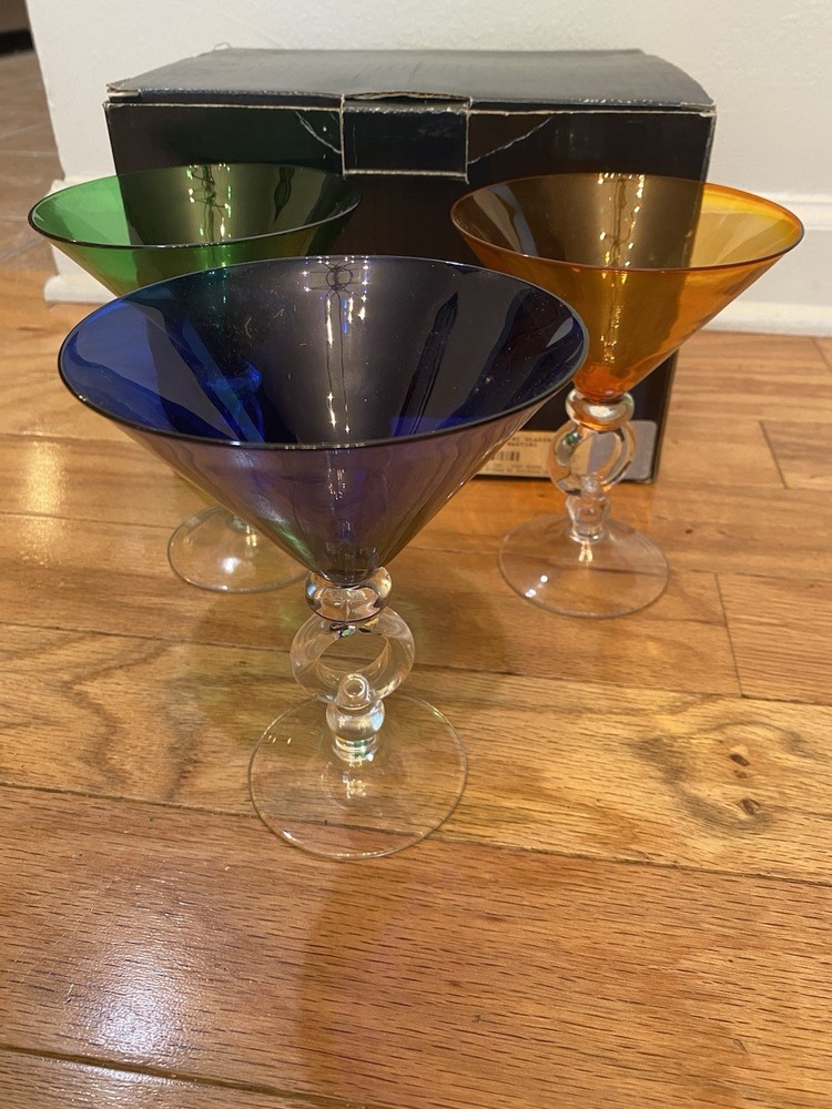 Bombay 6-Inch Multi-Colored Stemmed Martini Glass Set of 3