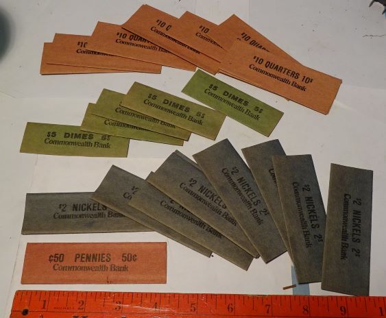 ** Lot of VINTAGE - PAPER COIN WRAPPERS - Advertising COMMONWEALTH BANK - UNUSED