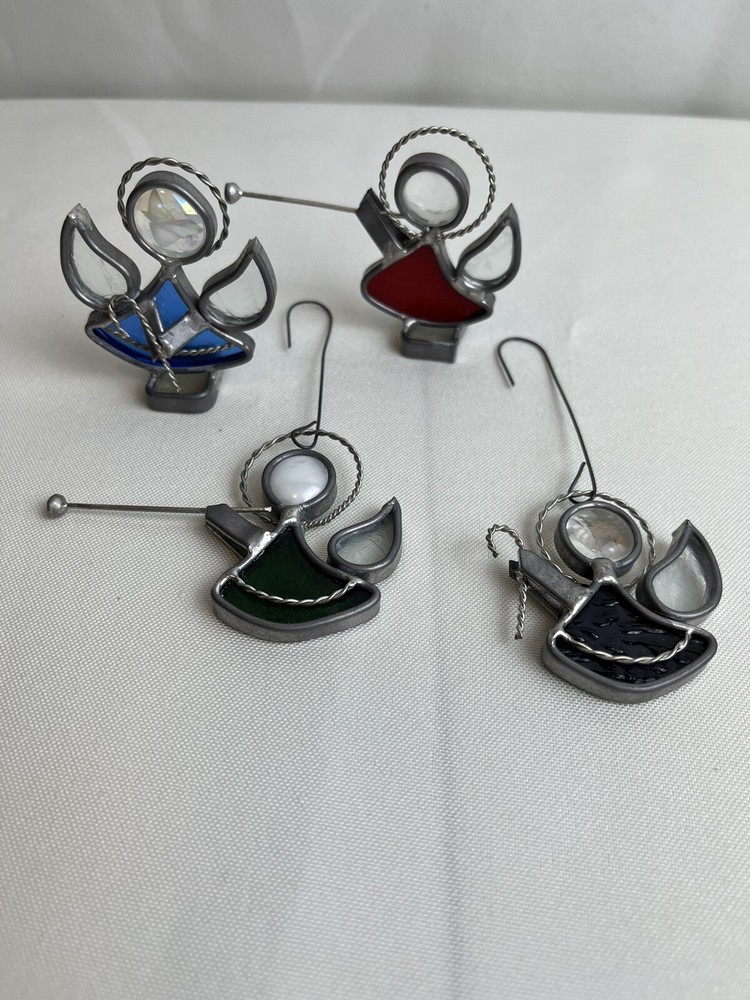 Stained Glass & Metal Angel Ornaments - Lot of 4
