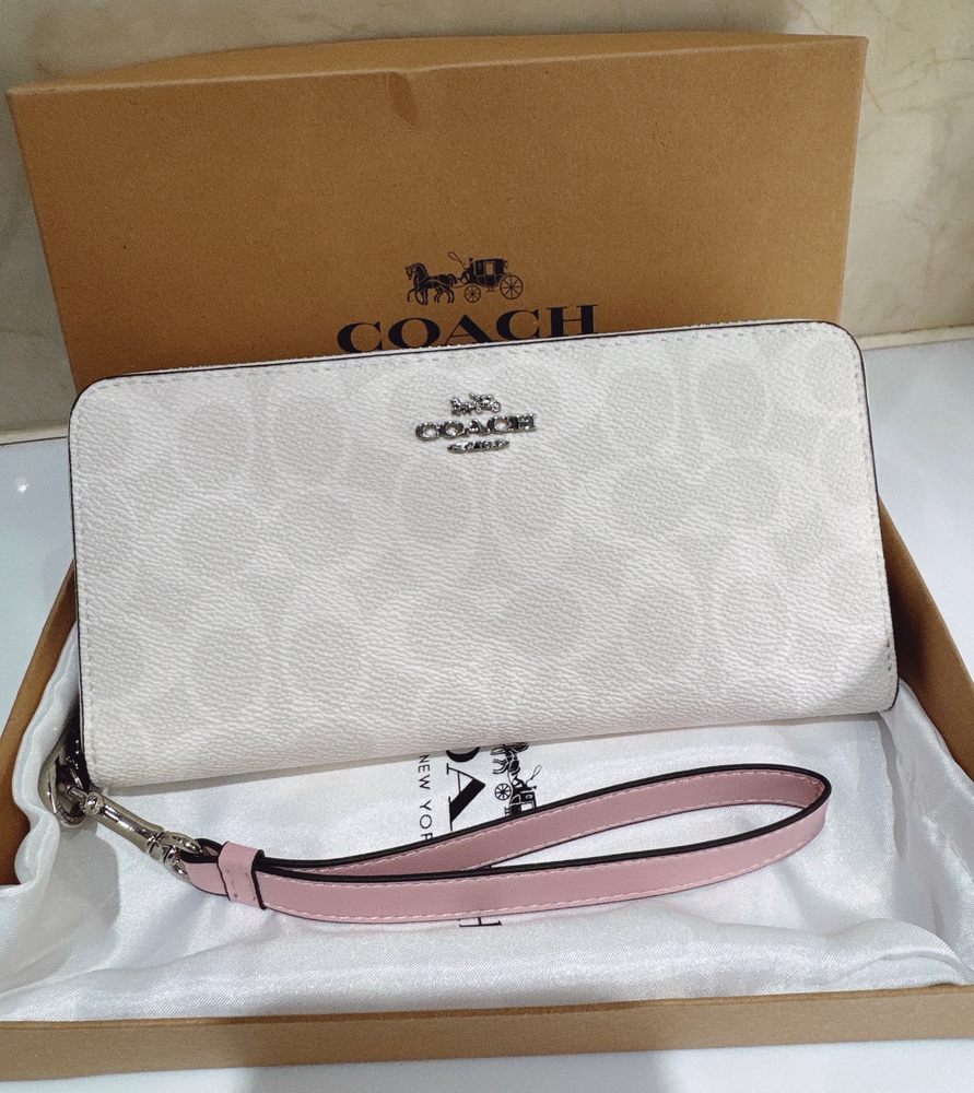 Coach x CW778 Long Zip Around Wallet In Signature Canvas Powder Pink