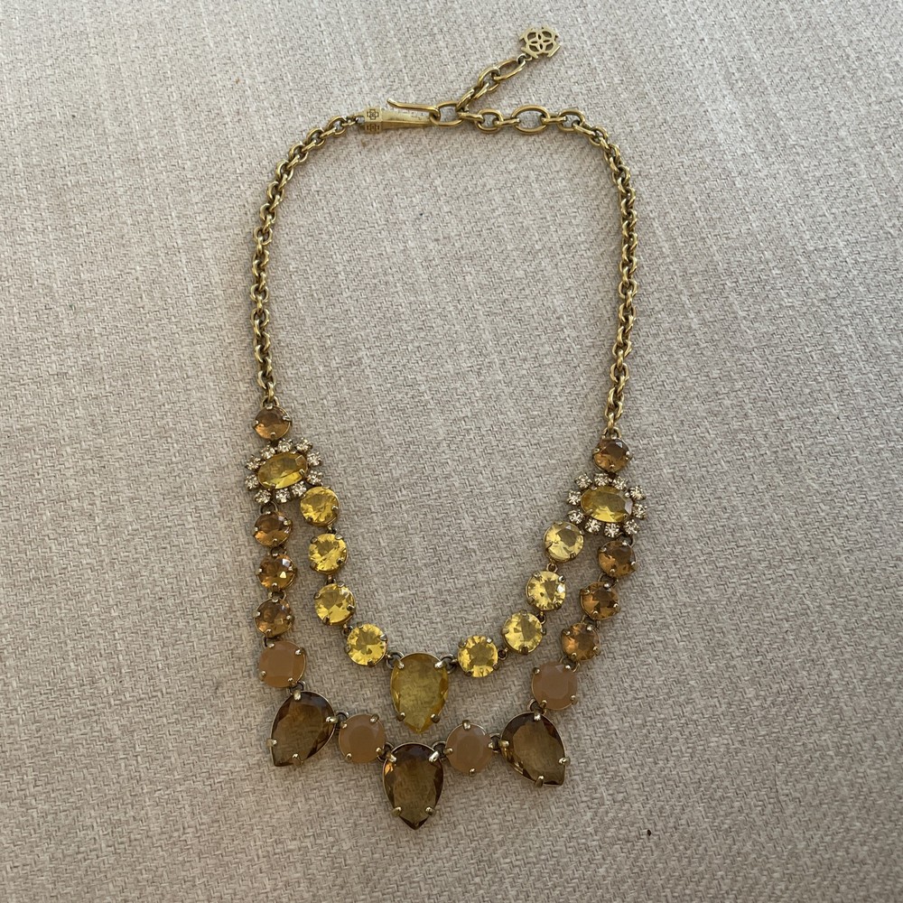 VTG Ann Taylor Gold Tone Citrine Rhinestone Statement Necklace Yellow Faceted Design