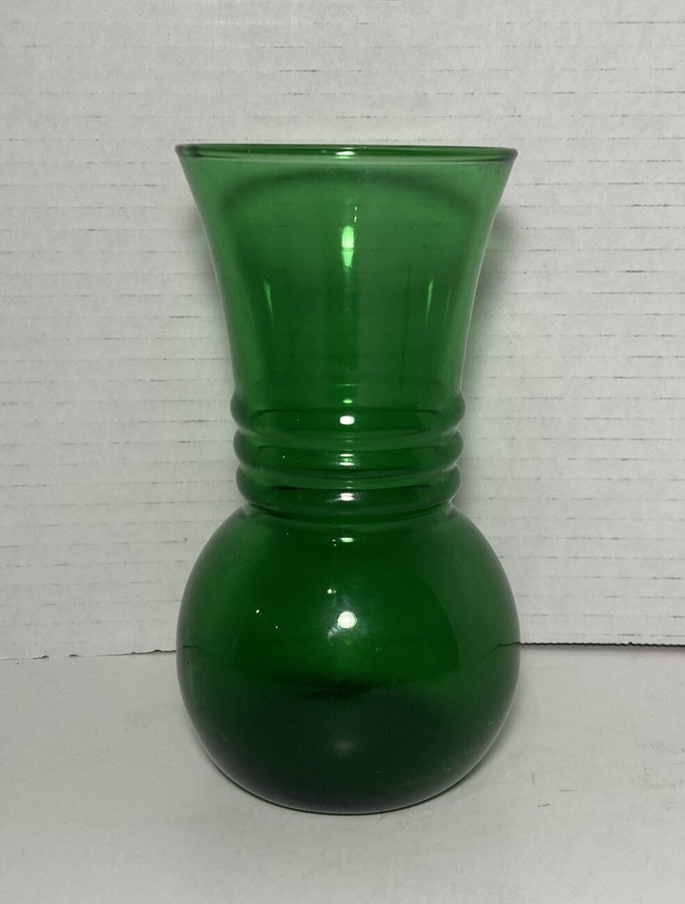 Vintage Anchor Hocking Emerald Green Ribbed Glass Bulb Vase Planter  