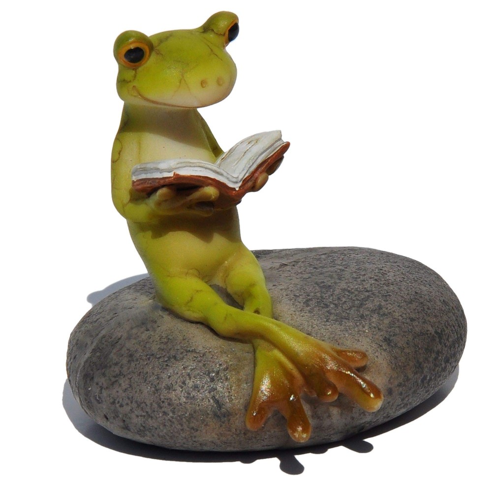 Top Collection Miniature Fairy Garden and Terrarium Frog Reading on Stone Statue