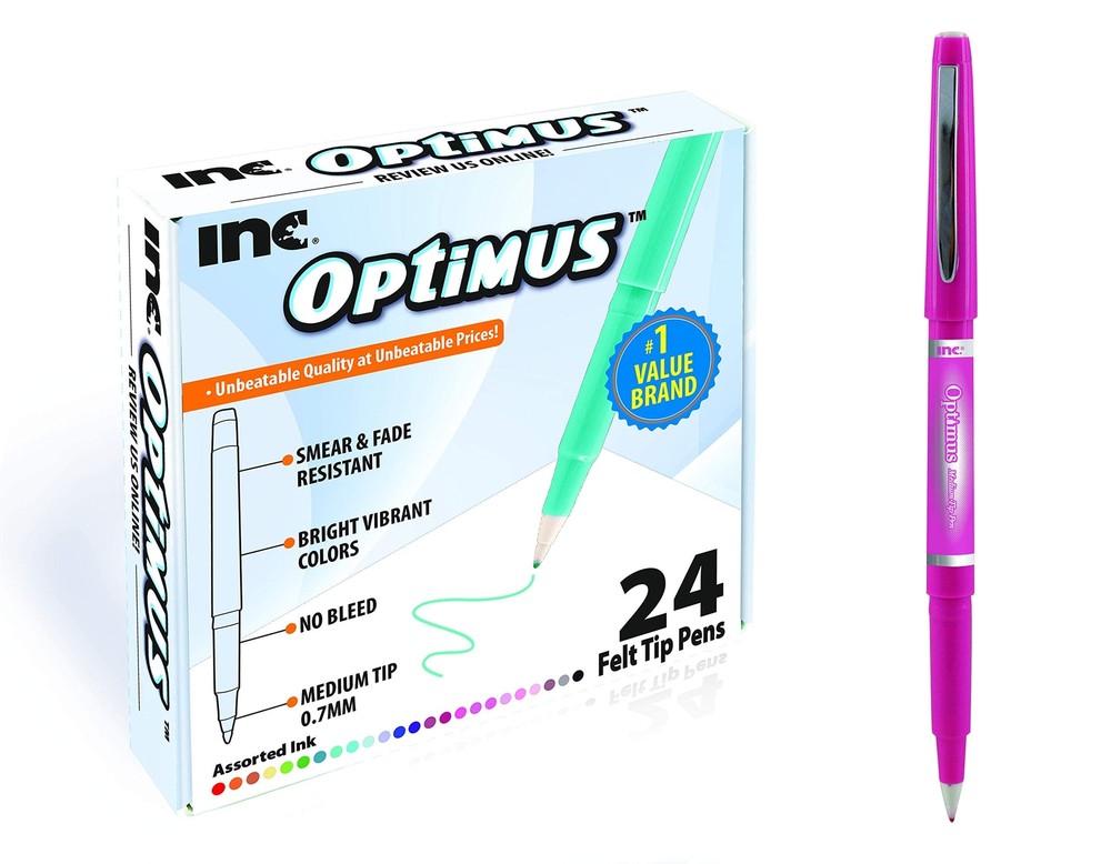 OPTIMUS 24-Color 0.7mm Felt Tip Pens - No Bleed, For Writing, Drawing, Journa...