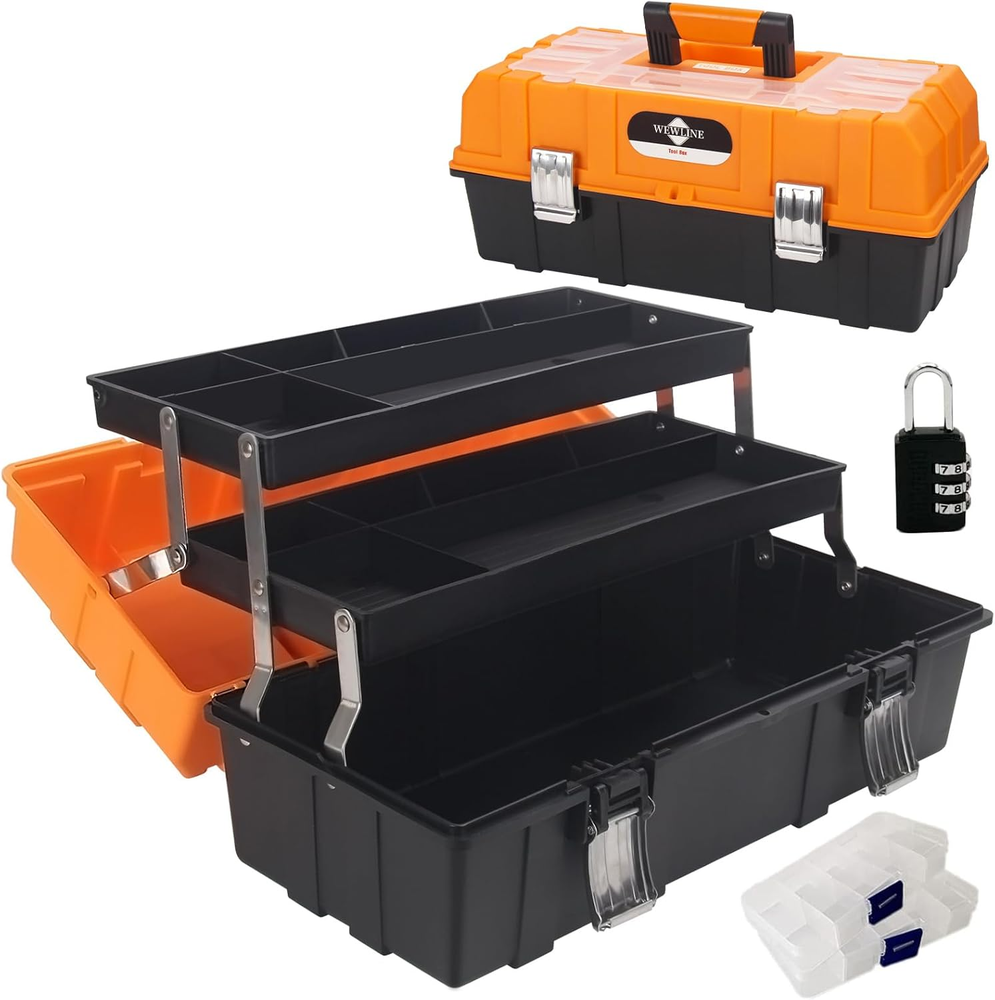 16.5-Inch 3-Layer Plastic Tool Box Organizer for Storage and Multiplication