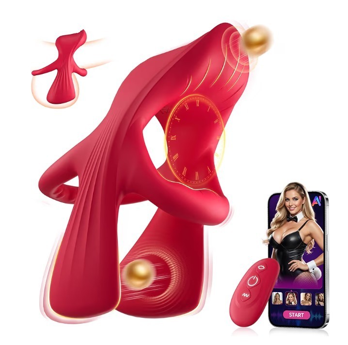 Vibrating Cock Ring Couples Sex Toy Lip-Shaped 9 Vibrations 3 Motors & Smart AI