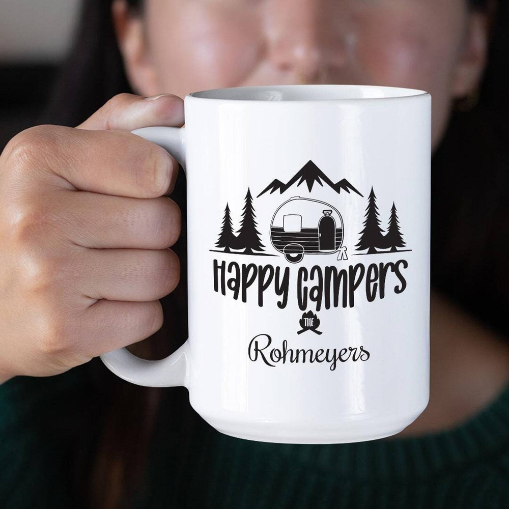 Personalized Gift For Friends Custom Family Name Coffee Mug Happy Campers Coffee