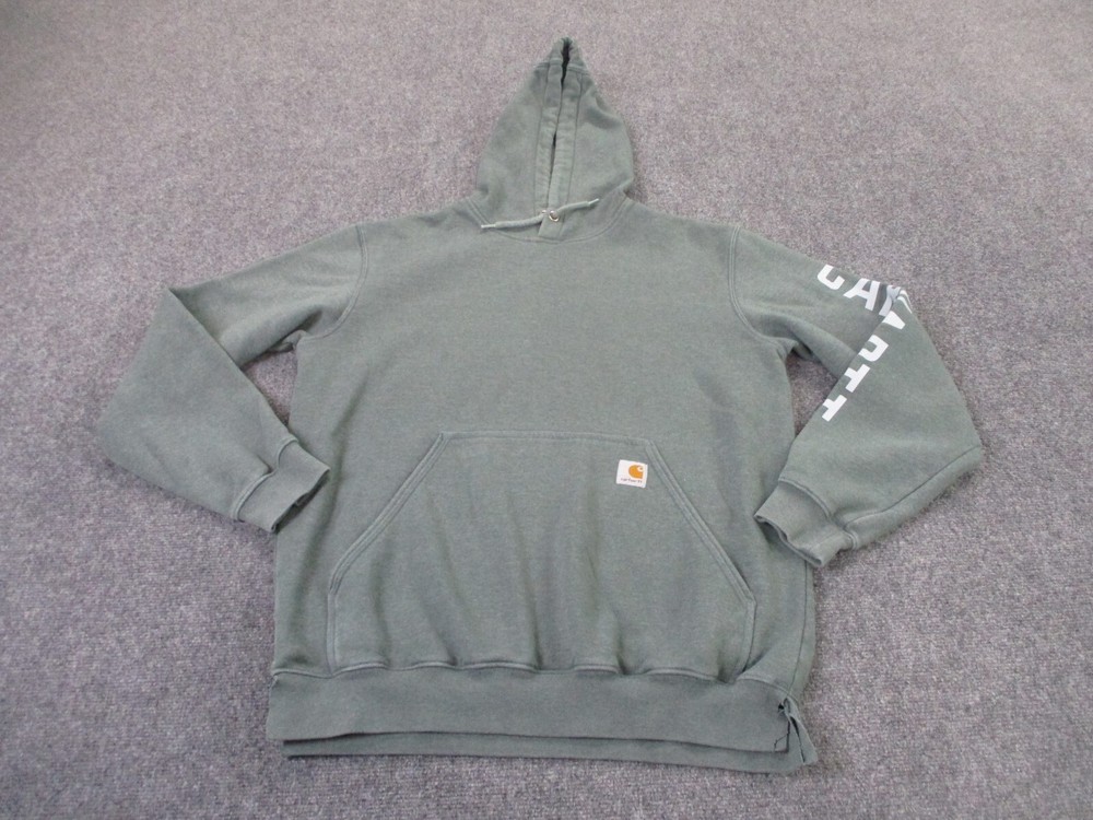 Carhartt Hoodie Sweatshirt Mens M Green Loose Fit Workwear Outdoors Logo Adult
