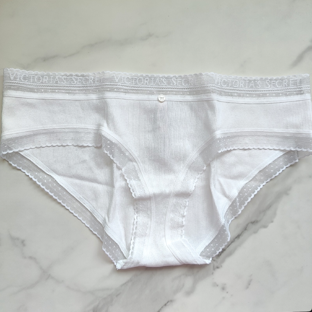 Victoria's Secret Ribbed Cotton Hiphugger Panty VS White SZ L/XL