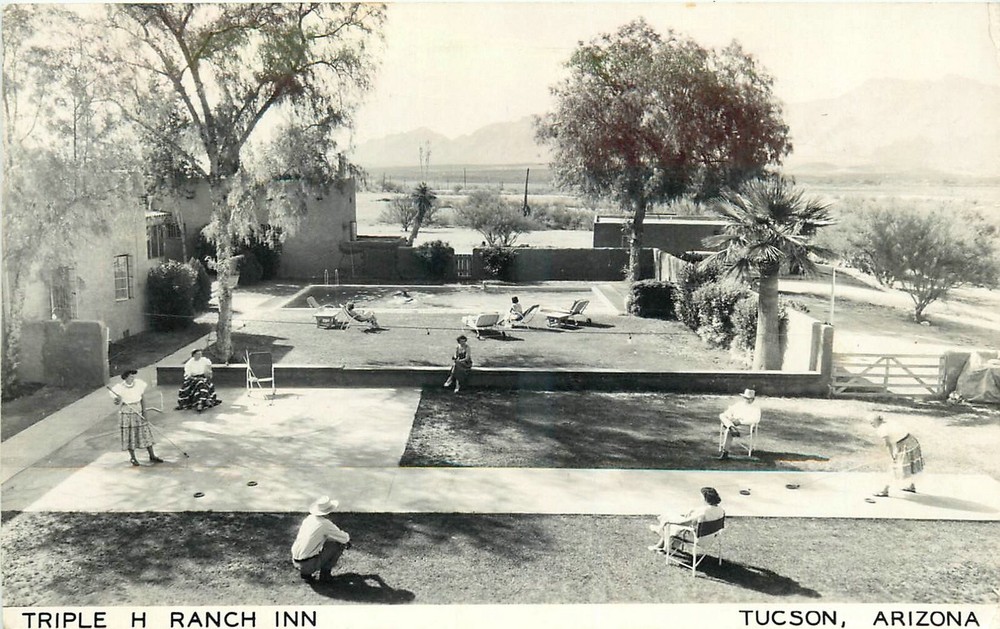 1950 Tucson Arizona Triple H Ranch inn swimming pool RPPC Postcard 25-3151