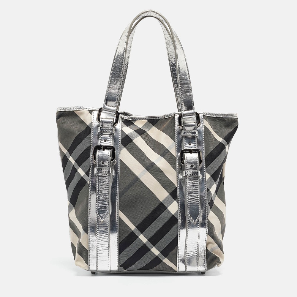 Burberry Silver Beat Check Nylon Victoria Tote