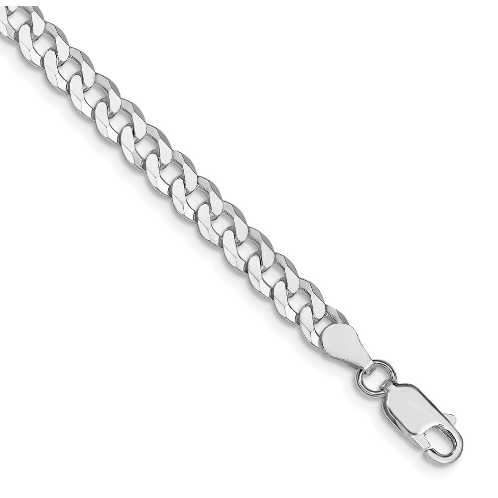 Sterling Silver Rhodium Plated 5mm Beveled Curb Chain Anklet 9 Inch 7.33g