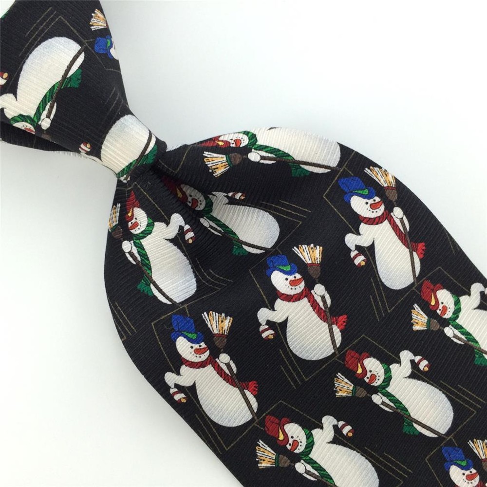 Black Red Snowman Christmas Silk Men Tie Necktie XO-392 Seasonal Style-image