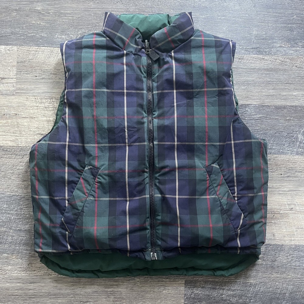 Eddie Bauer Men's Plaid Goose Down Full Zip Vest Vintage Size Large
