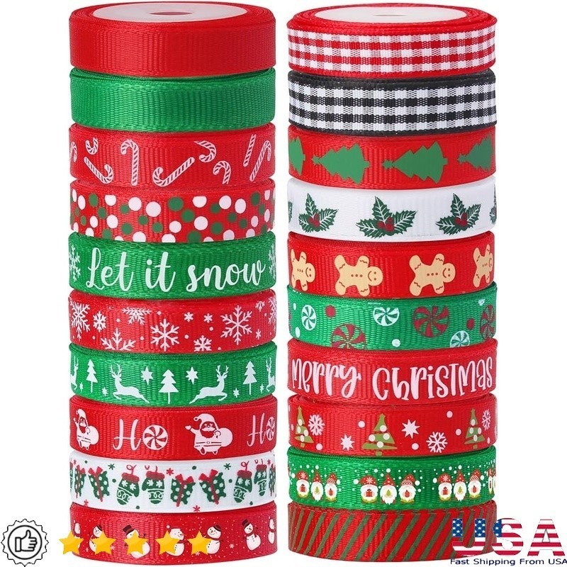 Christmas Ribbon 20 Rolls Holiday Gift Wrapping Craft Decorations 100 Yards New