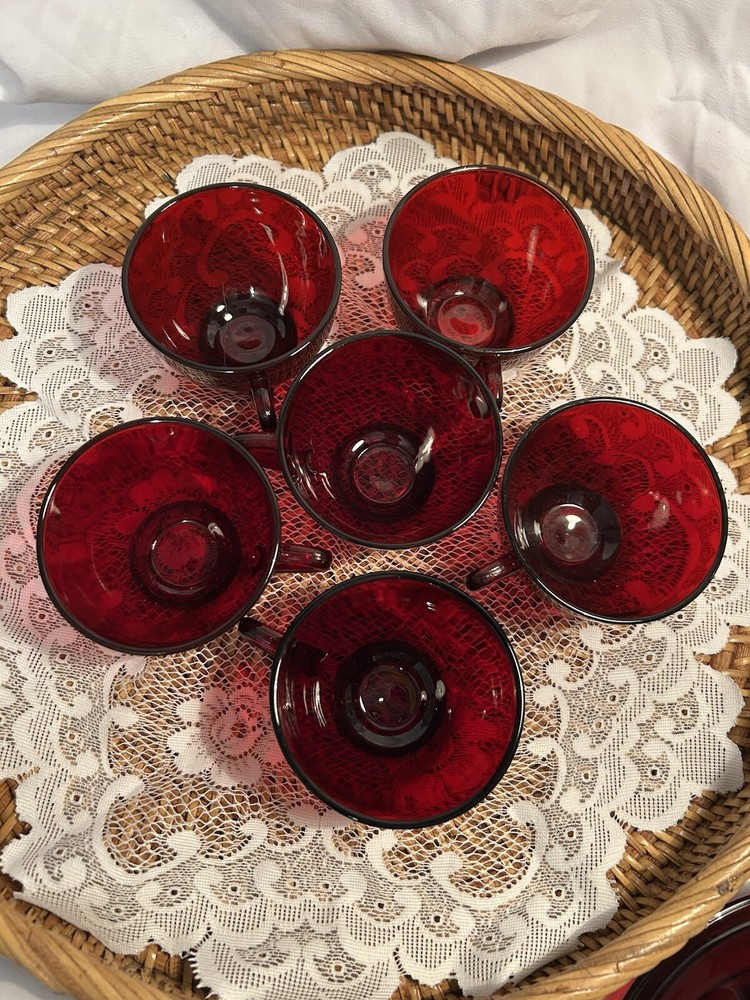 Vintage Anchor Hocking Royal Ruby Red Glass Punch Cups MCM