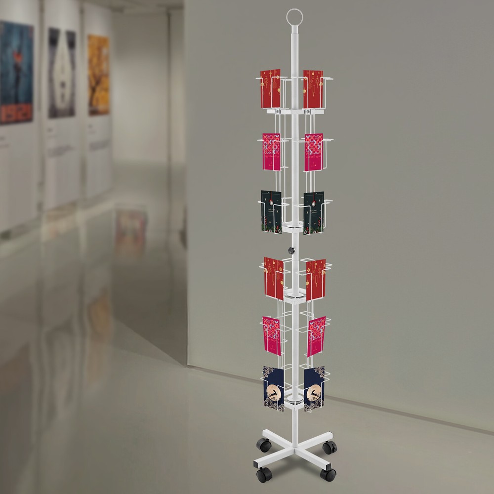 Greeting Cards Display Rack,24-Pocket Rotating Postcard Stand with 4 Wheel Brake