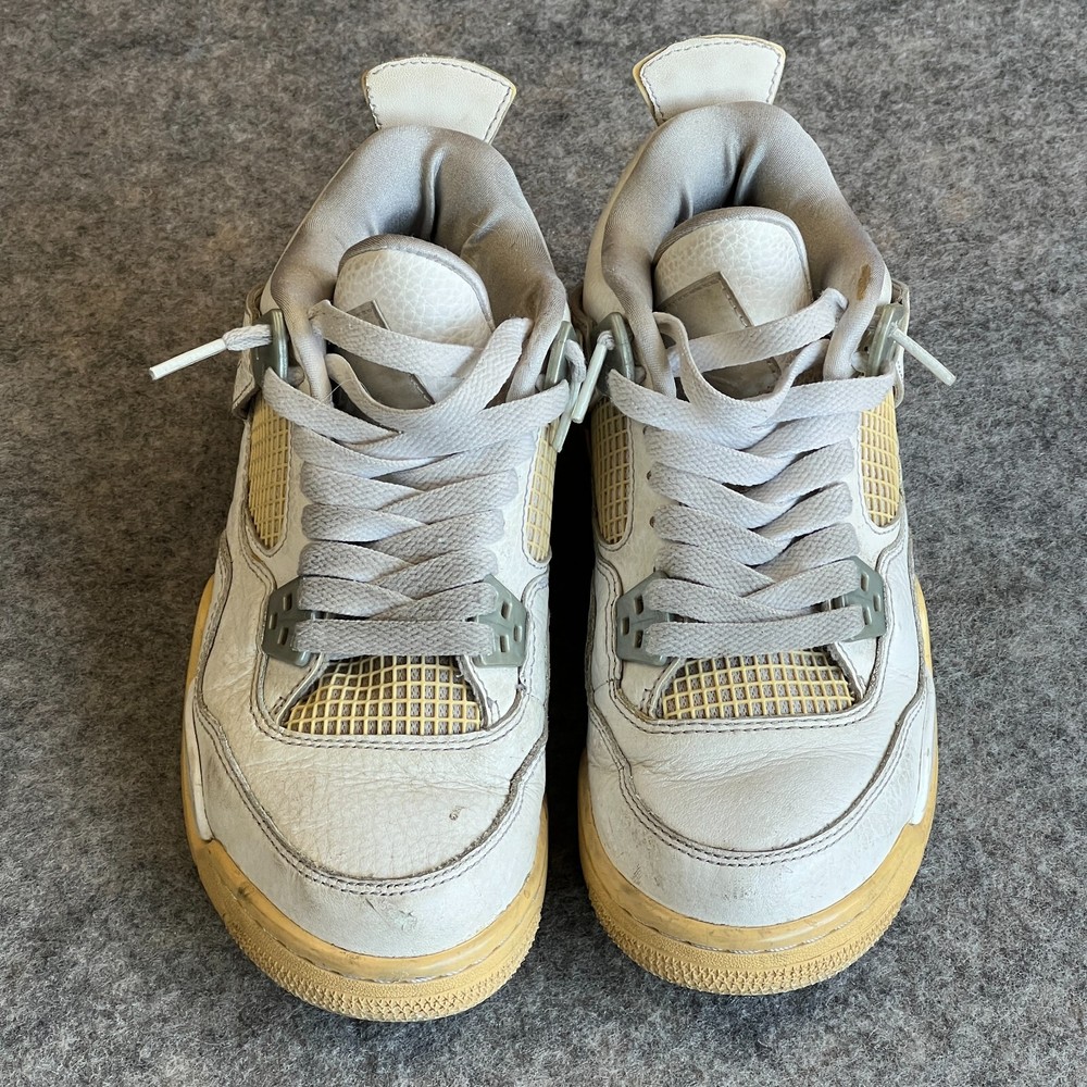 Air Jordan 4 Retro 408452-100 Athletic Boys 4.5Y White Leather Low Top Sneakers