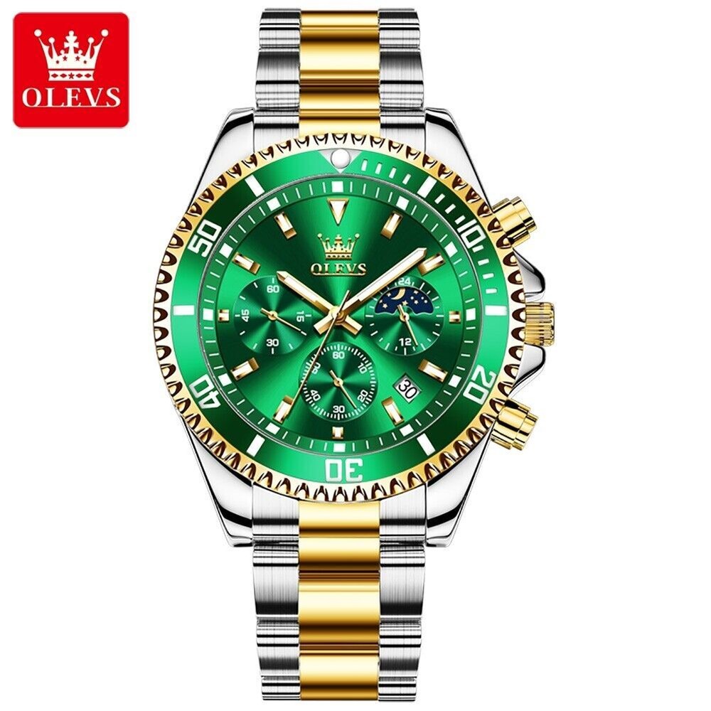 OLEVS Quartz Men's Watch Chronograph Moon Phase Calendar Waterproof Wristwatches