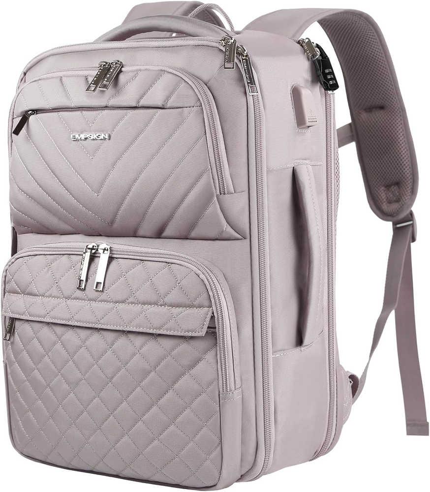 TSA-Approved 17-Inch Women's Travel Backpack with USB Port in Grey & Pink  