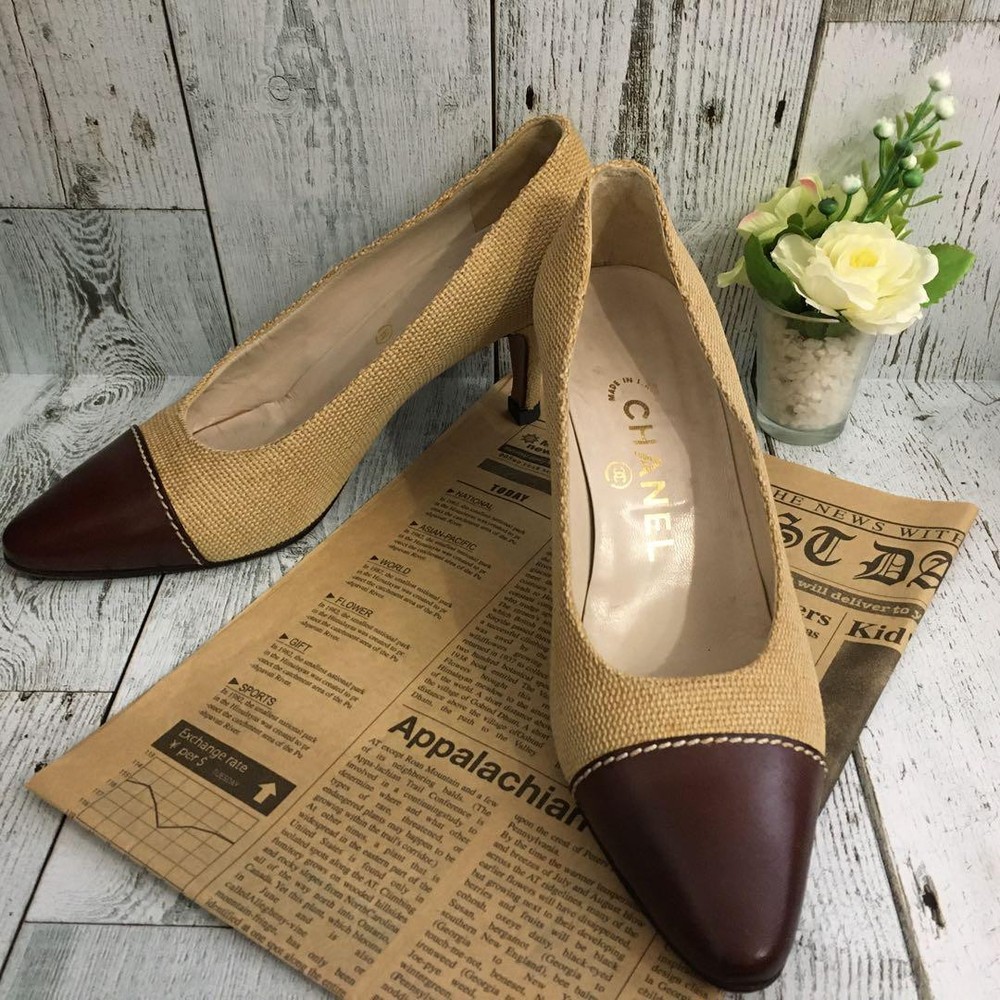 CHANEL Beige Brown Pumps Heels EU 35.5 Preowned Womens Shoes Ac1217
