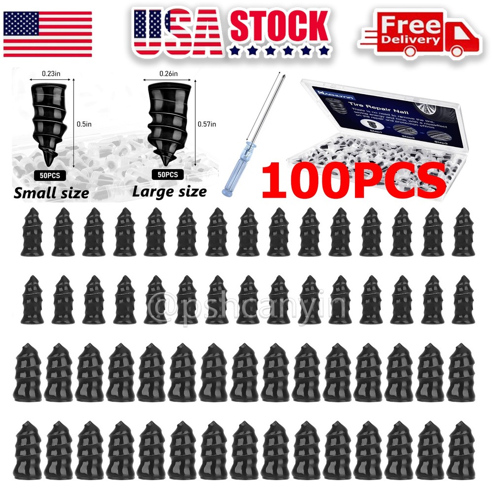 100 Pcs Rubber Tire Nail Repair Kit Screw In Tire Plugs for Car Truck SUV Van