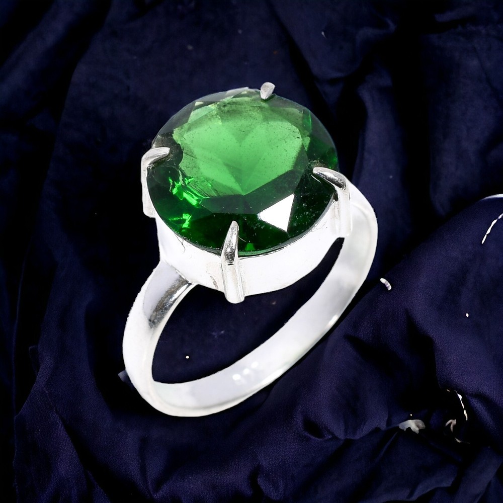 Natural Emerald 925 Silver Solitaire Minimalist Ring Size 10 Women