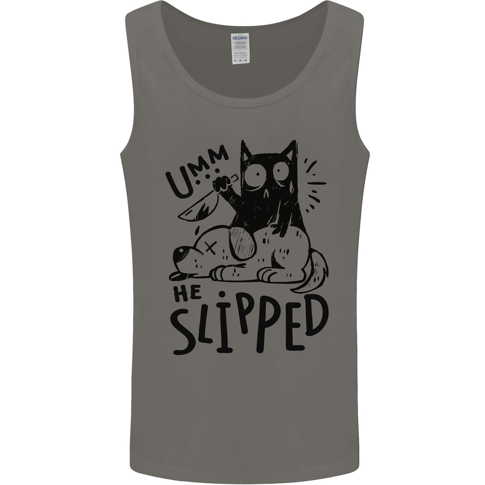 He Slipped A Cat Murdering a Dog Funny Mens Vest Tank Top