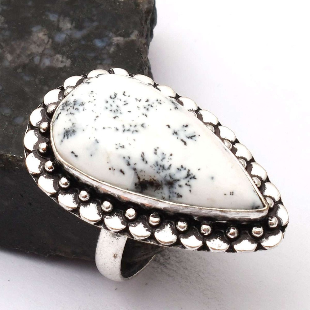 Dendrite Opal Gemstone Handmade Ring Jewelry Wedding Gift US Size-8 AR 73383