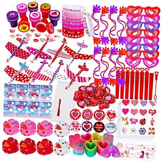 112 Pcs Valentine's Day Stationery Toy Assortment Set Valentine Goodie Bags