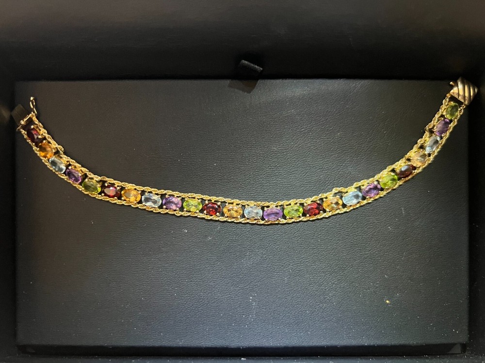 14k Gold Tennis Bracelet with Amethyst, Garnet, Aquamarine, Citrine, Peridot