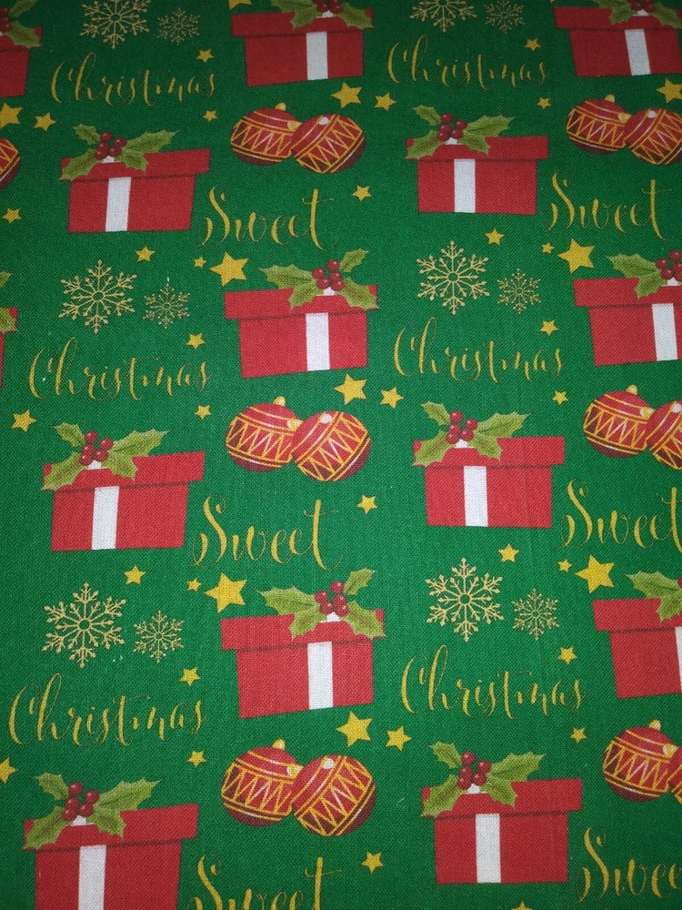 Red Gifts Ornaments on Green Sweet Christmas Cotton Quilt Sewing Fabric~By Yard