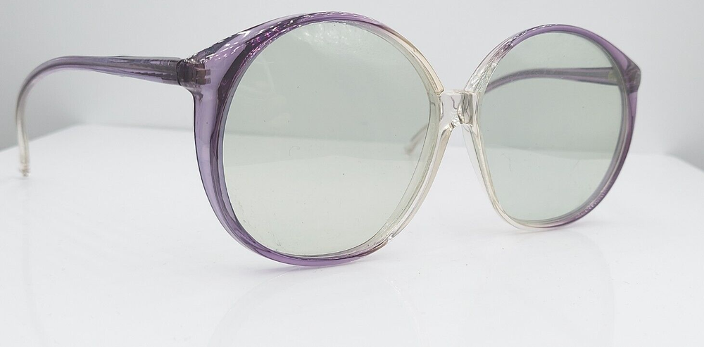 Vintage 3302 Purple Oversized Round Horn-Rimmed Italian Sunglass Frames Only  