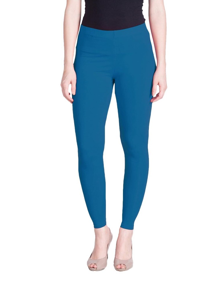 Women Solid Premium Cotton Ankle Length Legging Size L Casual Wear Teal Blue