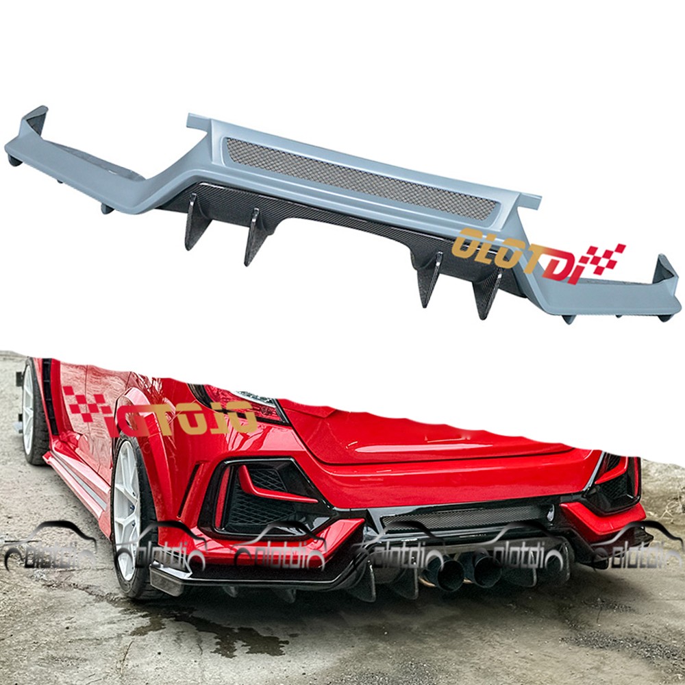 For 2017+ Honda Civic 10th FK8 Type-R JS Carbon Fiber & FRP Rear Bumper Diffuser