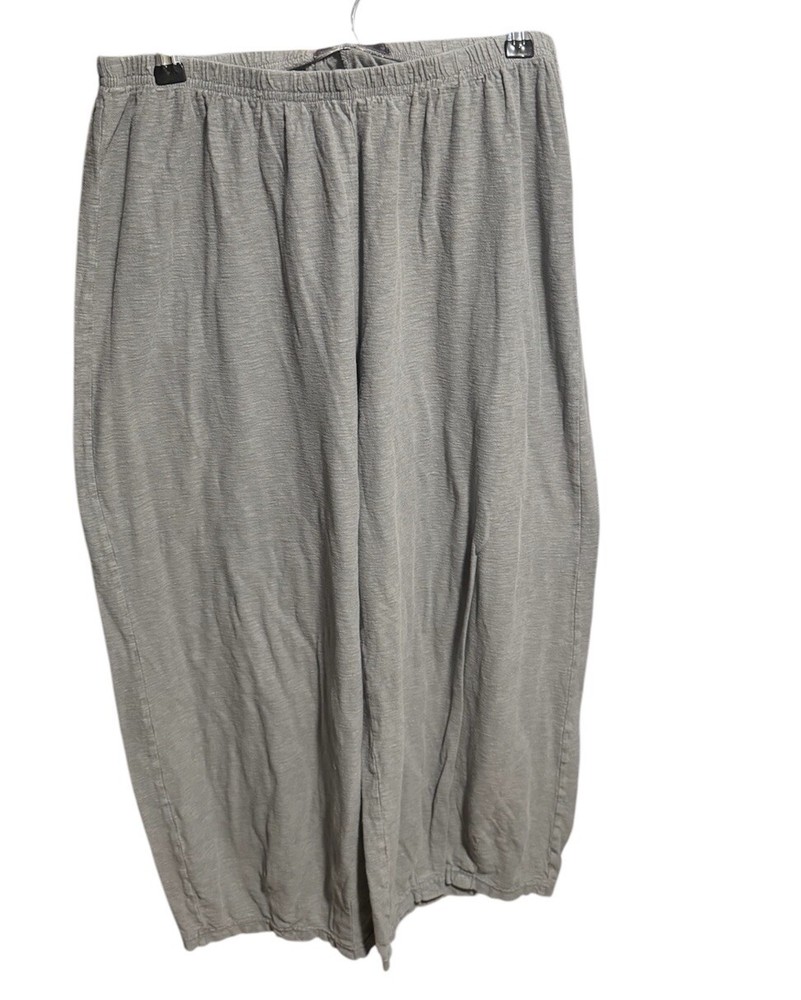 Linen Cropped Wide Leg Boho Pants with Darts - Size L Minimalist Lagenlook Style