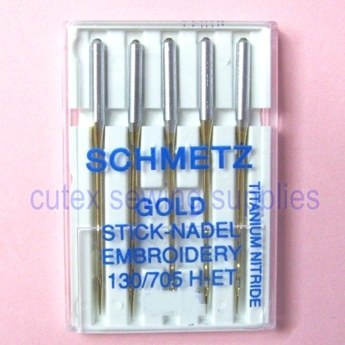 Schmetz Titanium Gold Embroidery Needles 130/705H-ET 5 Pack